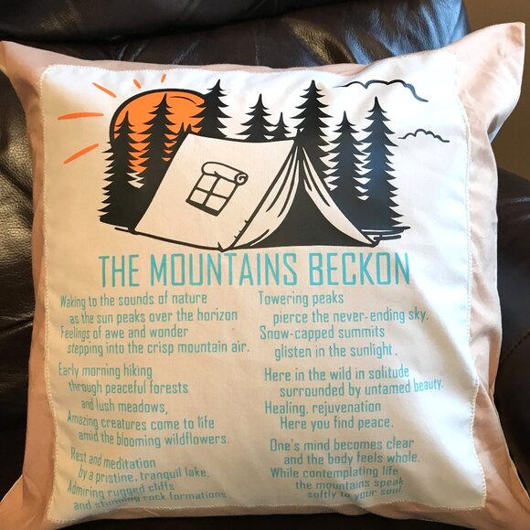 Mountain Adventure Pillow Cover, 18 x 18: Tent Camping Theme Cabin Decor - Picture 7 of 9